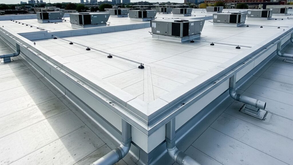 Commercial building with good drainange on its roof